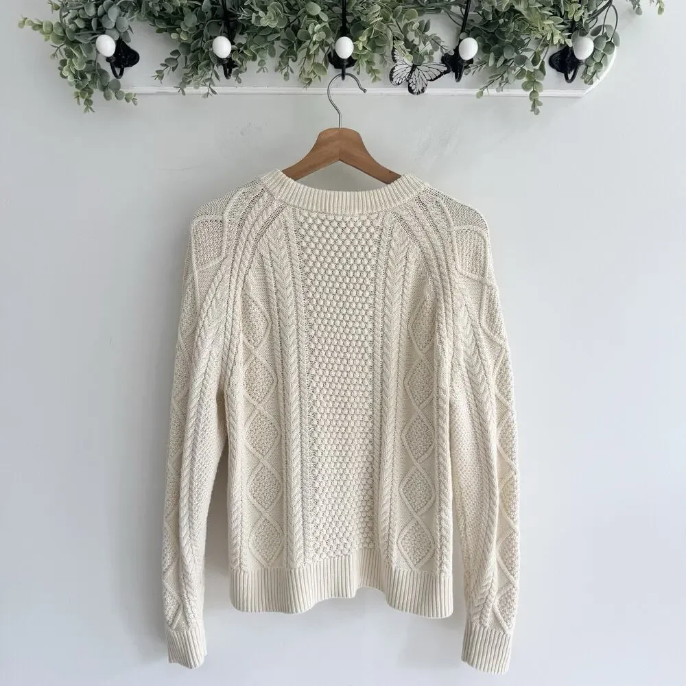 J. Crew Cream Cable Knit Cotton Crewneck Sweater Small Sb